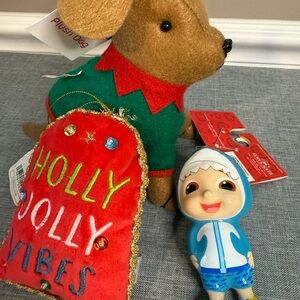 Festive Plush Dog and Ornament set